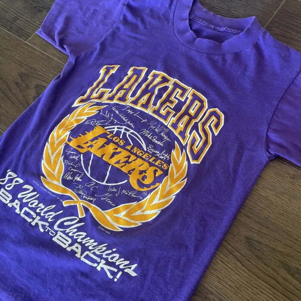 Vintage Los Angeles Lakers 88 World Champions Single Stitch T Shirt; Men’s Sz S